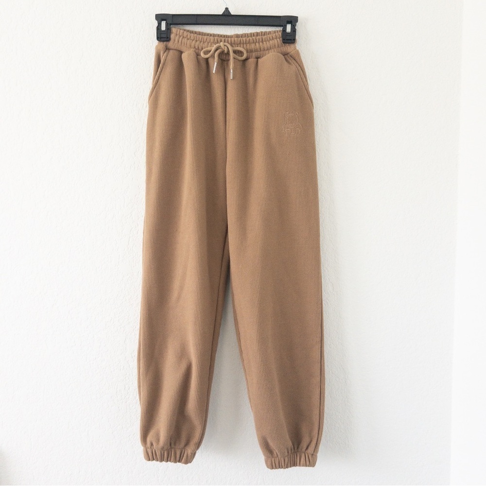 Plush Fleece Lined Waffle‎ Knit Embroidered Teddy Sweatpants Joggers Size Small